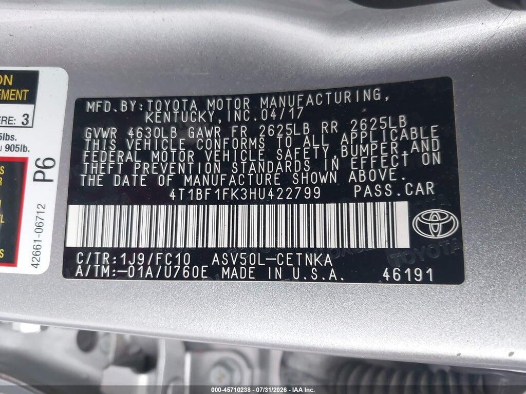 4T1BF1FK3HU422799 2017 TOYOTA CAMRY photo no. 9