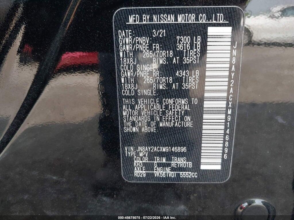 JN8AY2ACXM9146896 2021 NISSAN ARMADA photo no. 9
