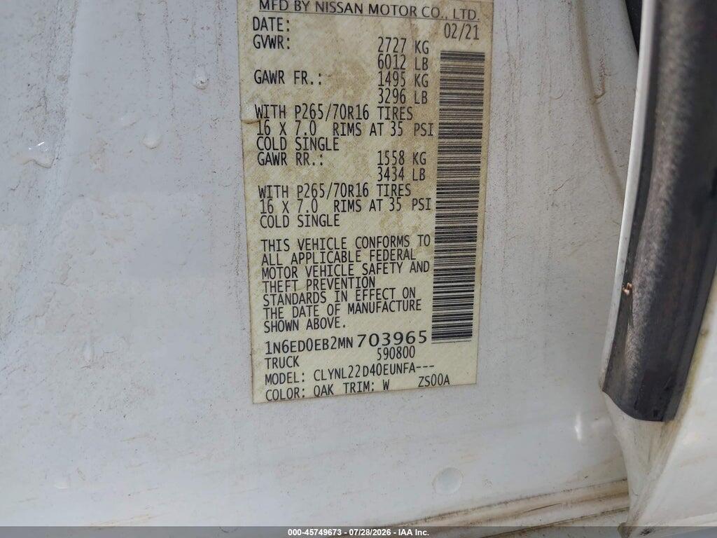1N6ED0EB2MN703965 2021 NISSAN FRONTIER photo no. 9
