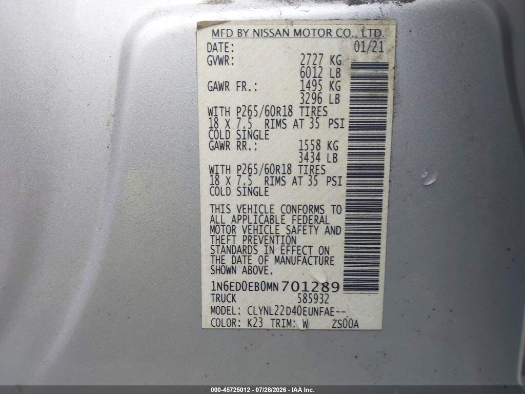 1N6ED0EB0MN701289 2021 NISSAN FRONTIER photo no. 9