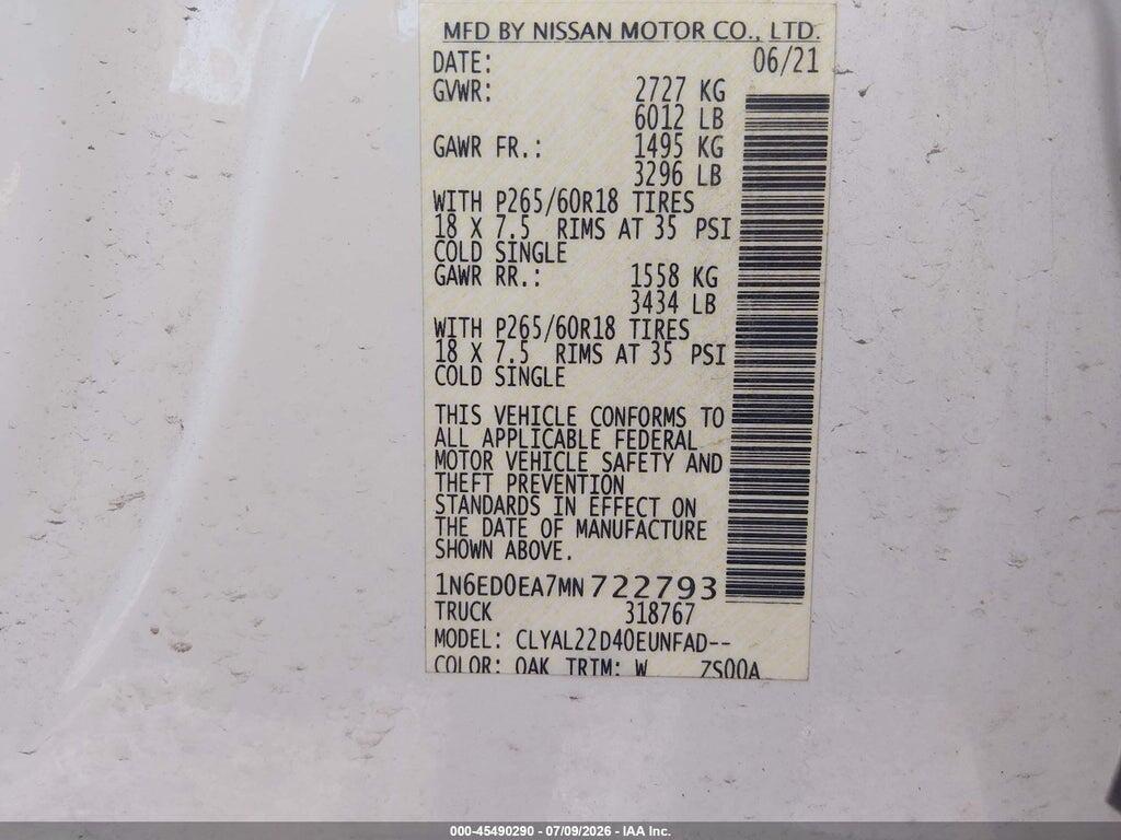 1N6ED0EA7MN722793 2021 NISSAN FRONTIER photo no. 9