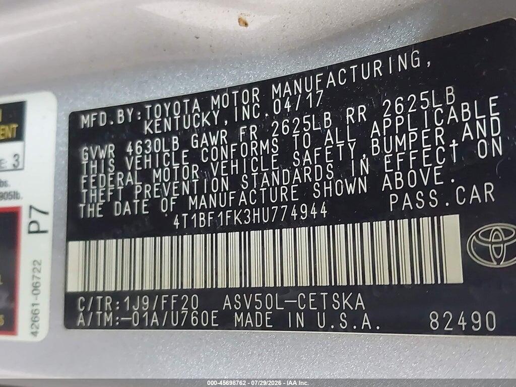 4T1BF1FK3HU774944 2017 TOYOTA CAMRY photo no. 9