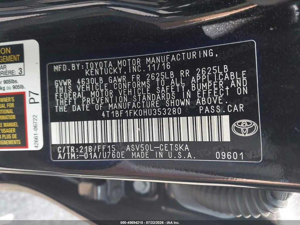 4T1BF1FK0HU353280 2017 TOYOTA CAMRY photo no. 9
