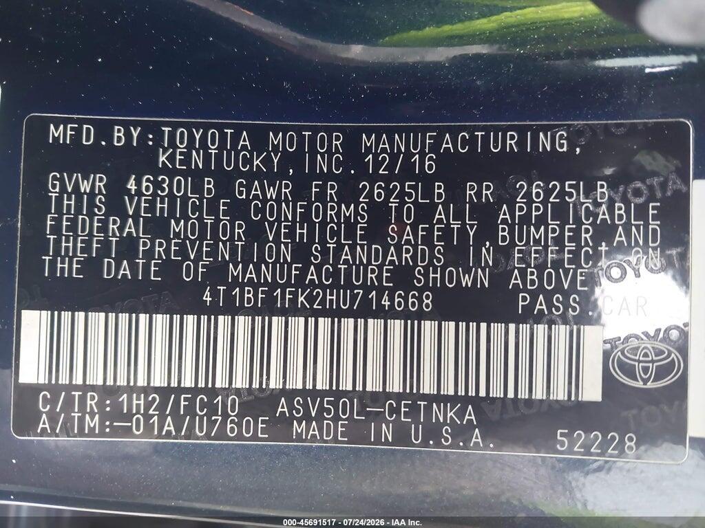 4T1BF1FK2HU714668 2017 TOYOTA CAMRY photo no. 9