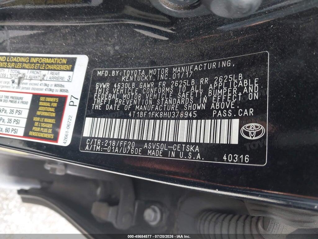 4T1BF1FK8HU378945 2017 TOYOTA CAMRY photo no. 9