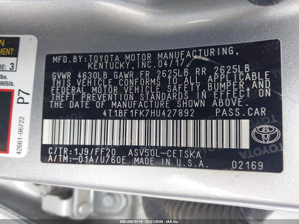 4T1BF1FK7HU427892 2017 TOYOTA CAMRY photo no. 9