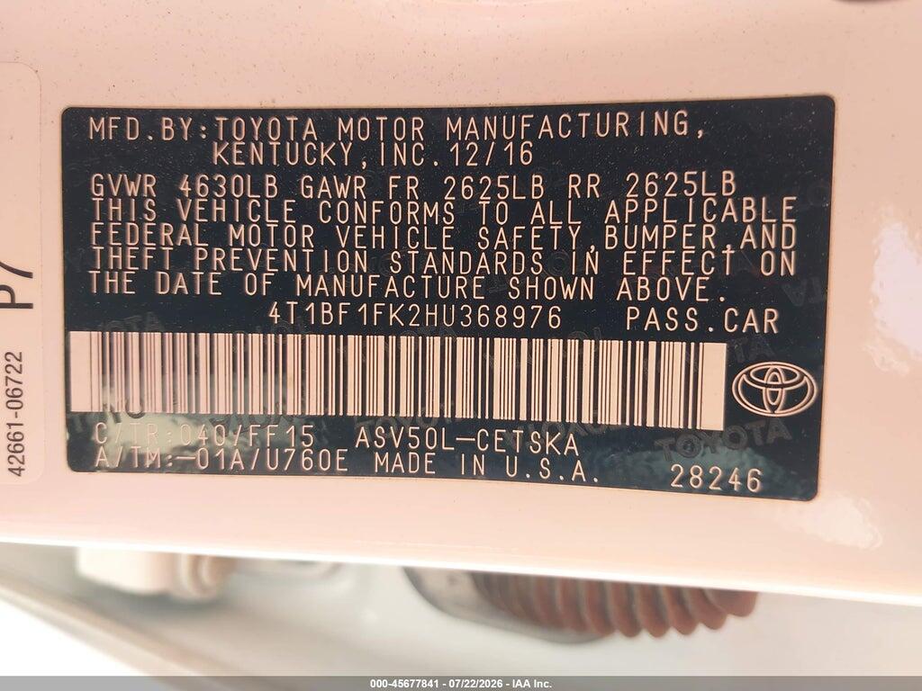 4T1BF1FK2HU368976 2017 TOYOTA CAMRY photo no. 9