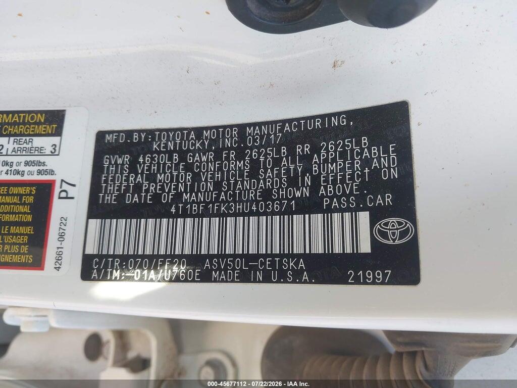 4T1BF1FK3HU403671 2017 TOYOTA CAMRY photo no. 9