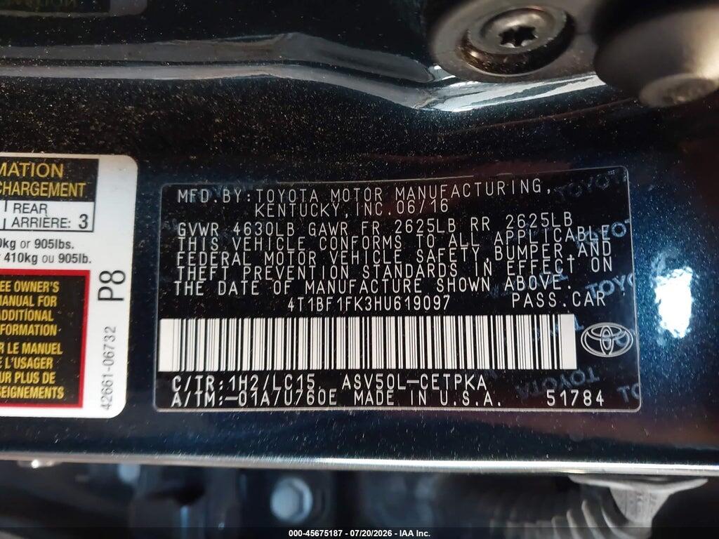 4T1BF1FK3HU619097 2017 TOYOTA CAMRY photo no. 9
