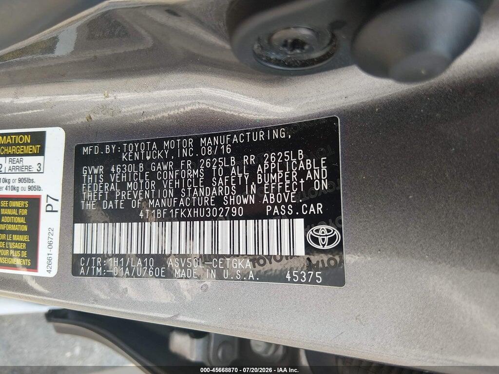 4T1BF1FKXHU302790 2017 TOYOTA CAMRY photo no. 9