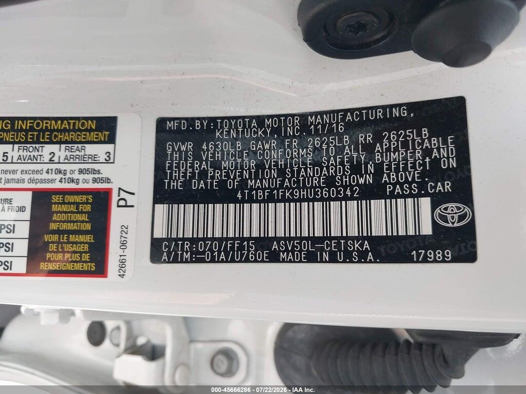 4T1BF1FK9HU360342 2017 TOYOTA CAMRY photo no. 9