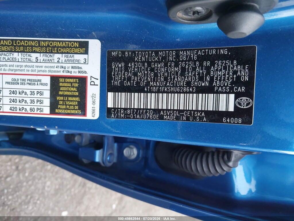 4T1BF1FK5HU628643 2017 TOYOTA CAMRY photo no. 9