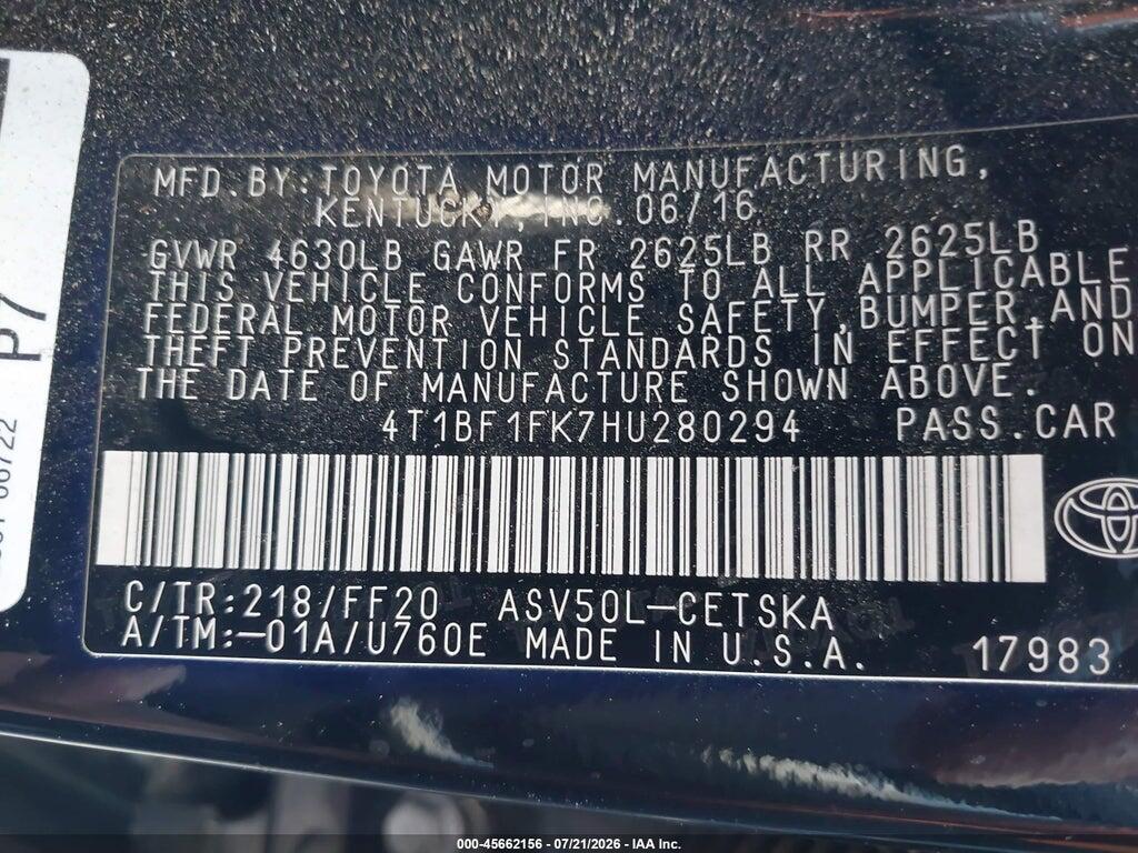 4T1BF1FK7HU280294 2017 TOYOTA CAMRY photo no. 9
