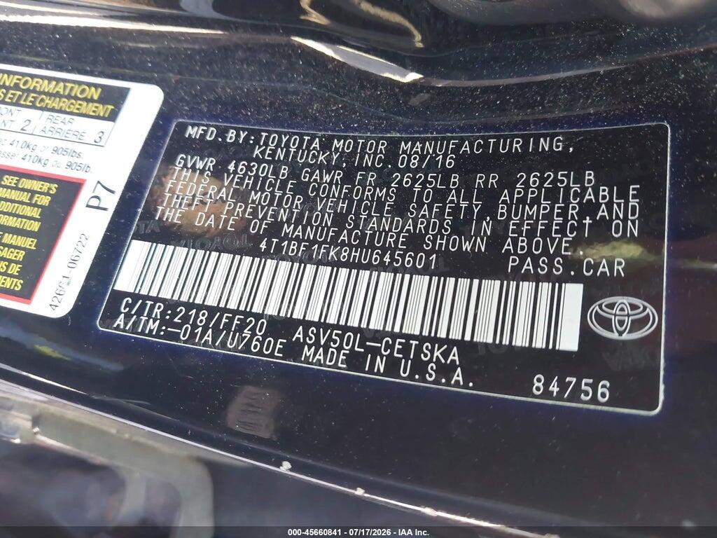 4T1BF1FK8HU645601 2017 TOYOTA CAMRY photo no. 9
