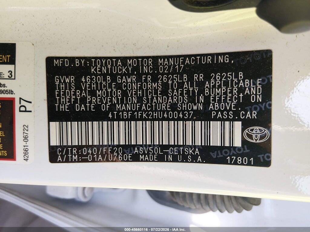 4T1BF1FK2H4400437 2017 TOYOTA CAMRY photo no. 9