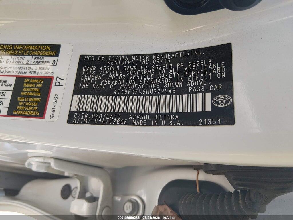 4T1BF1FK9HU322948 2017 TOYOTA CAMRY photo no. 9