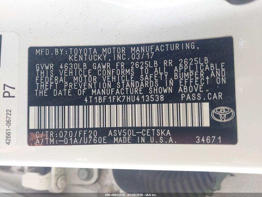 4T1BF1FK7HU413538 2017 TOYOTA CAMRY photo no. 9