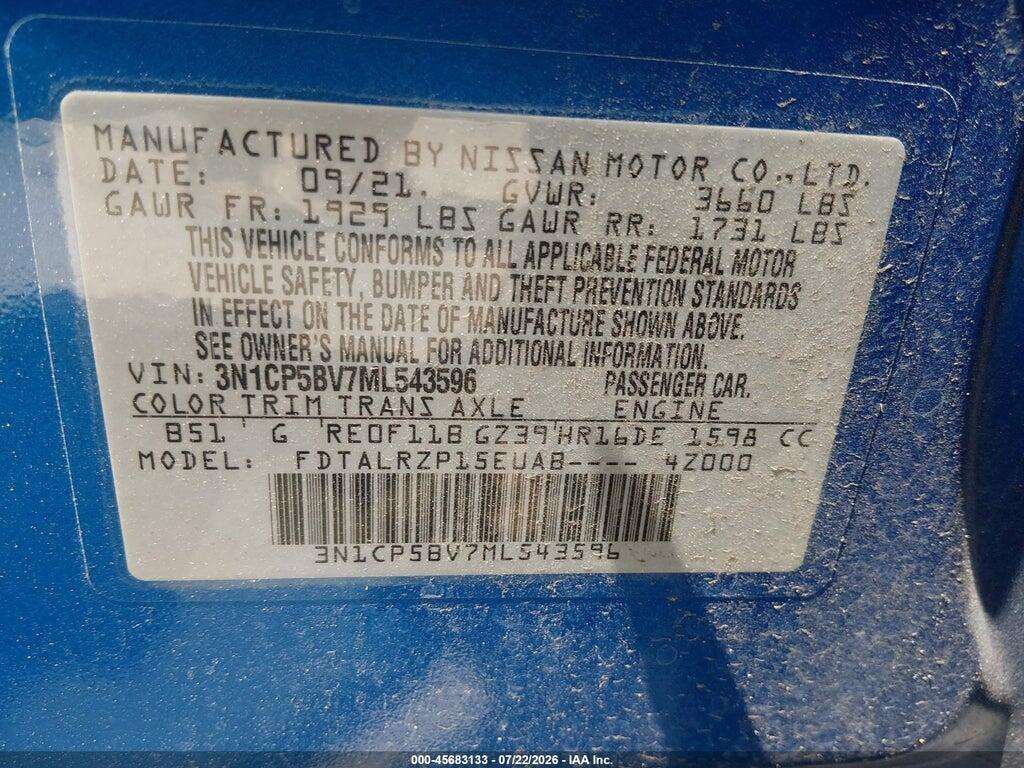 3N1CP5BV7ML543596 2021 NISSAN KICKS photo no. 9