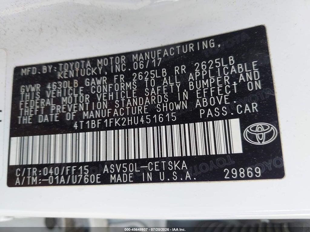 4T1BF1FK2HU451615 2017 TOYOTA CAMRY photo no. 9