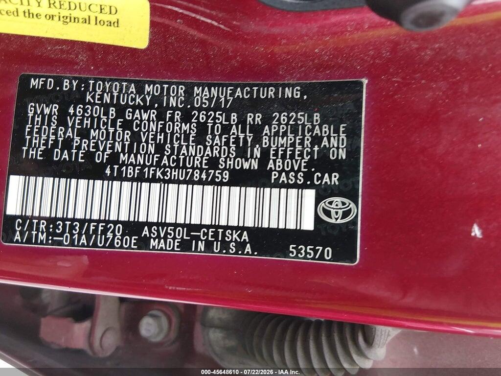 4T1BF1FK3HU784759 2017 TOYOTA CAMRY photo no. 9