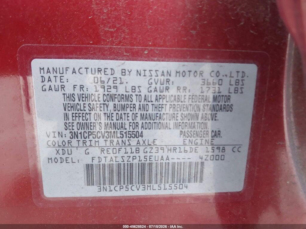 3N1CP5CV3ML515504 2021 NISSAN KICKS photo no. 9