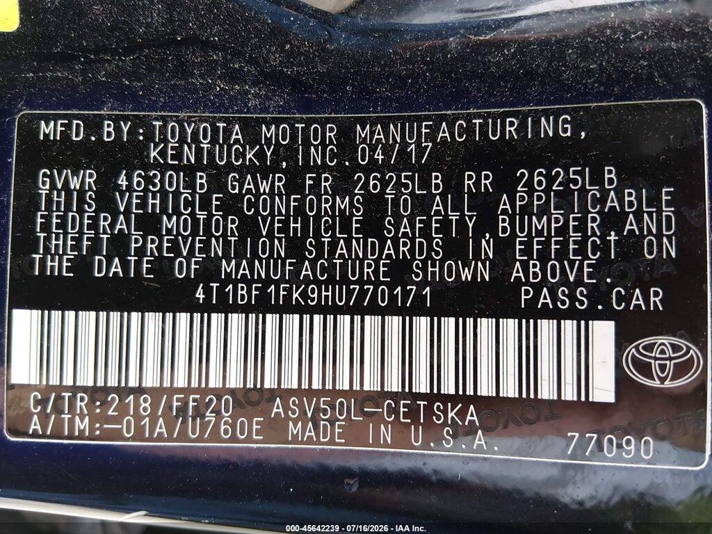 4T1BF1FK9HU770171 2017 TOYOTA CAMRY photo no. 9
