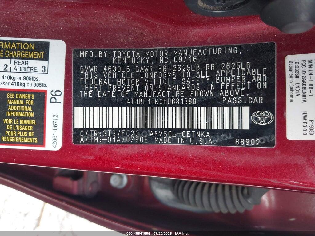 4T1BF1FK0HU681380 2017 TOYOTA CAMRY photo no. 9
