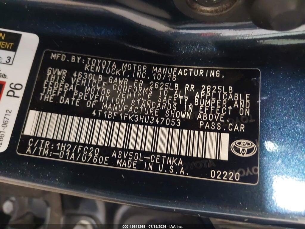 4T1BF1FK3HU347053 2017 TOYOTA CAMRY photo no. 9