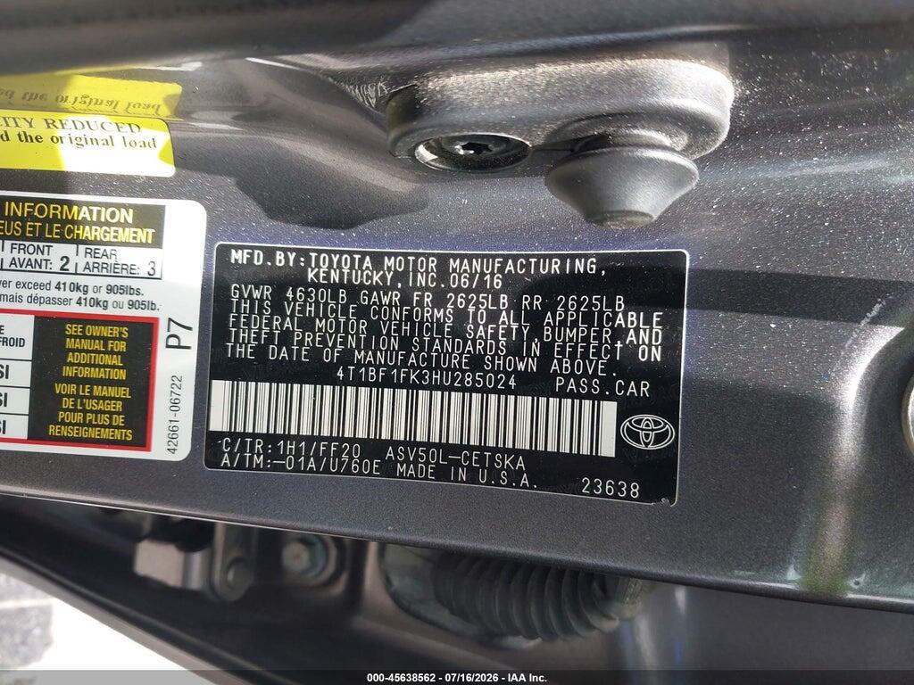 4T1BF1FK3HU285024 2017 TOYOTA CAMRY photo no. 9