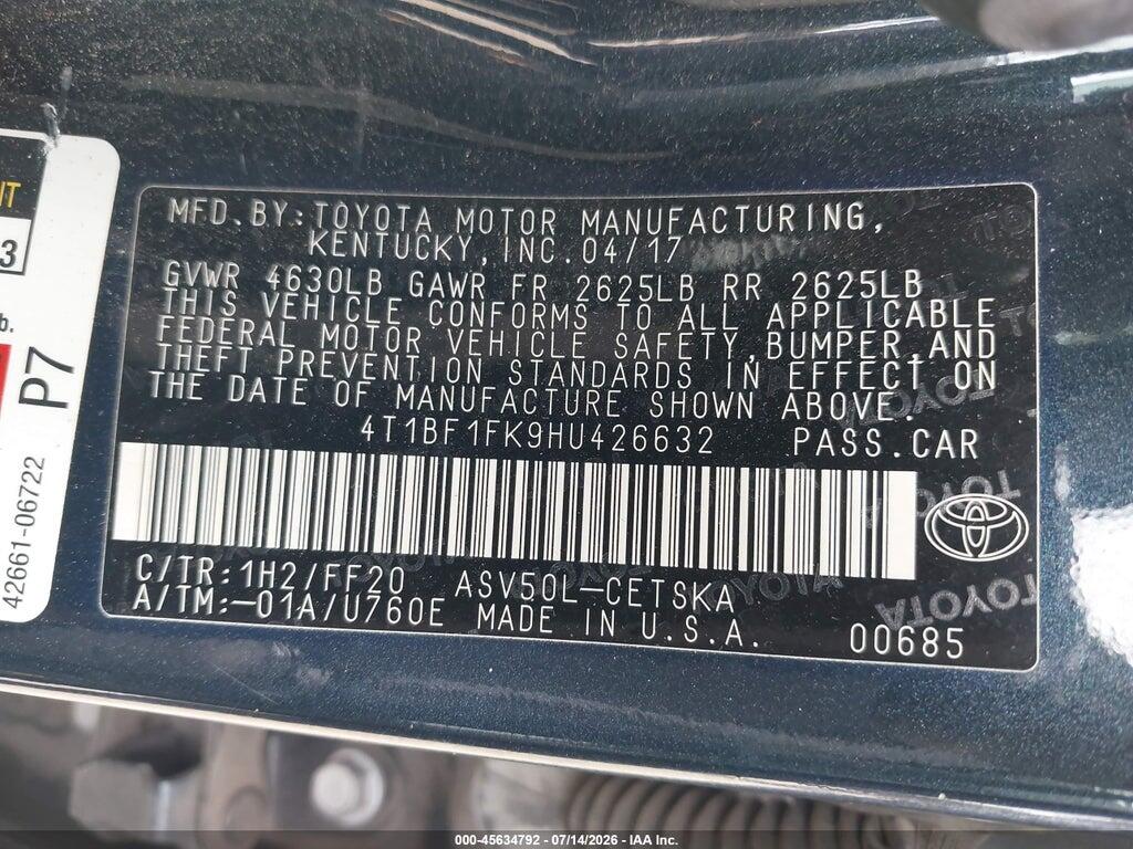 4T1BF1FK9HU426632 2017 TOYOTA CAMRY photo no. 9