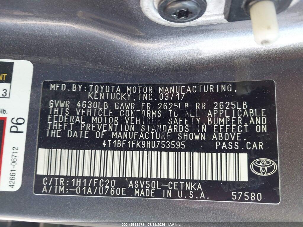 4T1BF1FK9HU753595 2017 TOYOTA CAMRY photo no. 9