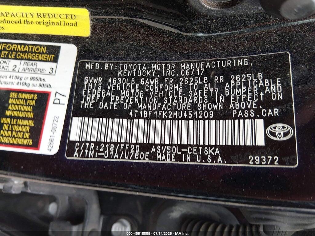 4T1BF1FK2HU451209 2017 TOYOTA CAMRY photo no. 9