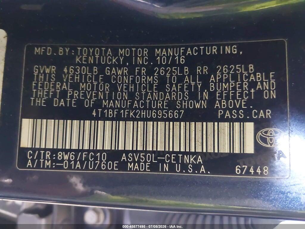 4T1BF1FK2HU695667 2017 TOYOTA CAMRY photo no. 9