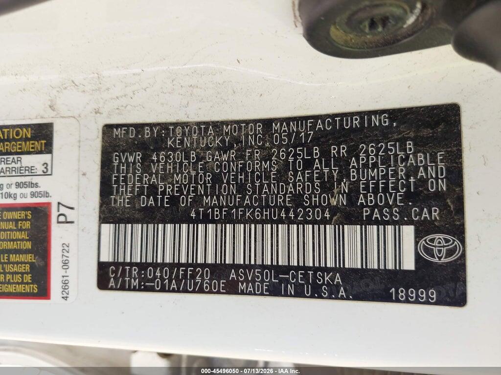 4T1BF1FK6HU442304 2017 TOYOTA CAMRY photo no. 9