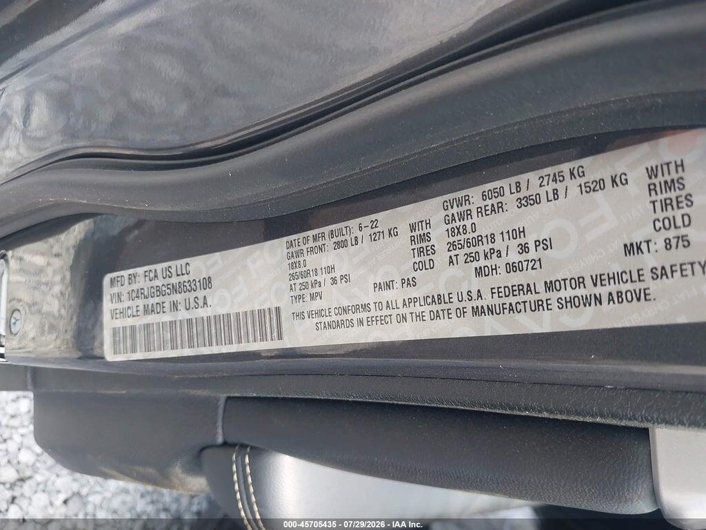 1C4RJGBG5N8633108 2022 JEEP GRAND CHEROKEE photo no. 9