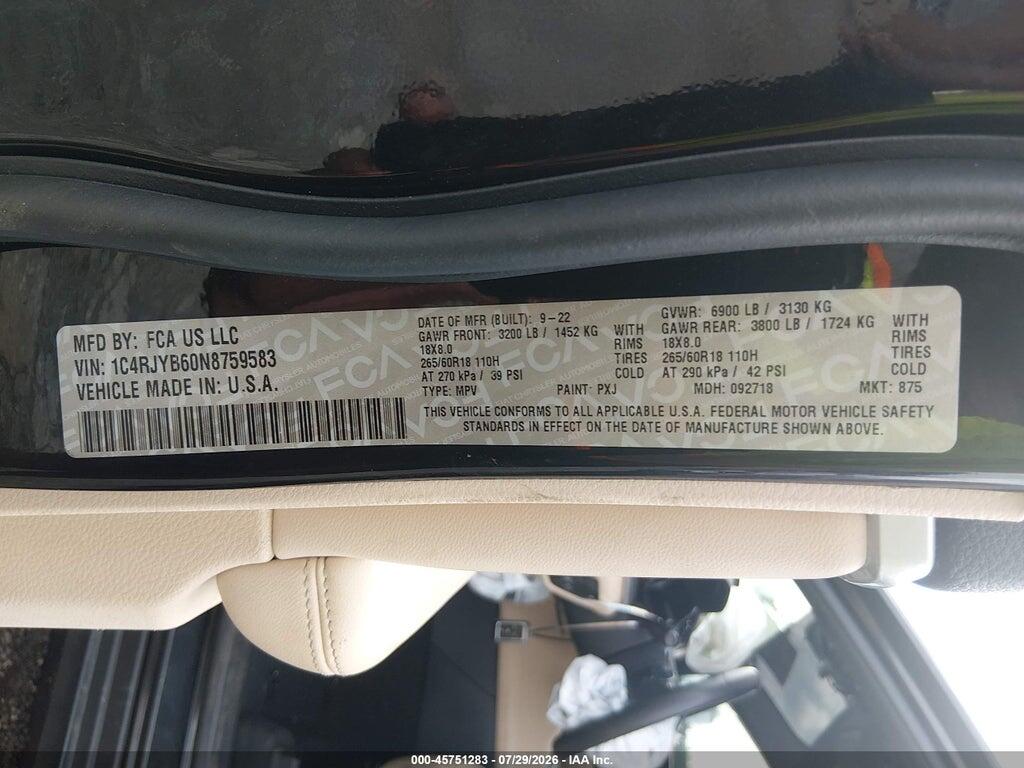 1C4RJYB60N8759583 2022 JEEP GRAND CHEROKEE 4XE photo no. 9