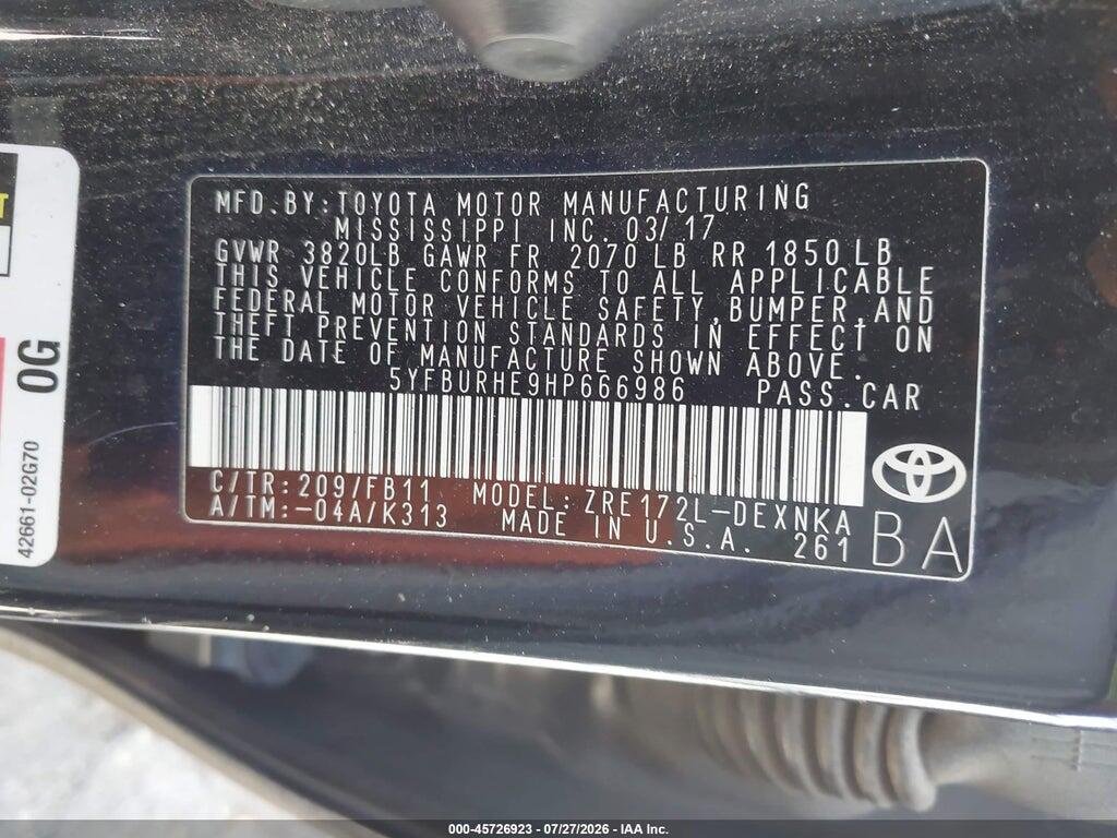 5YFBURHE9HP666986 2017 TOYOTA COROLLA photo no. 9