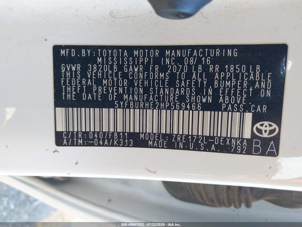 5YFBURHE2HP569466 2017 TOYOTA COROLLA photo no. 9