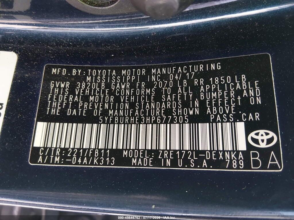 5YFBURHE3HP677305 2017 TOYOTA COROLLA photo no. 9