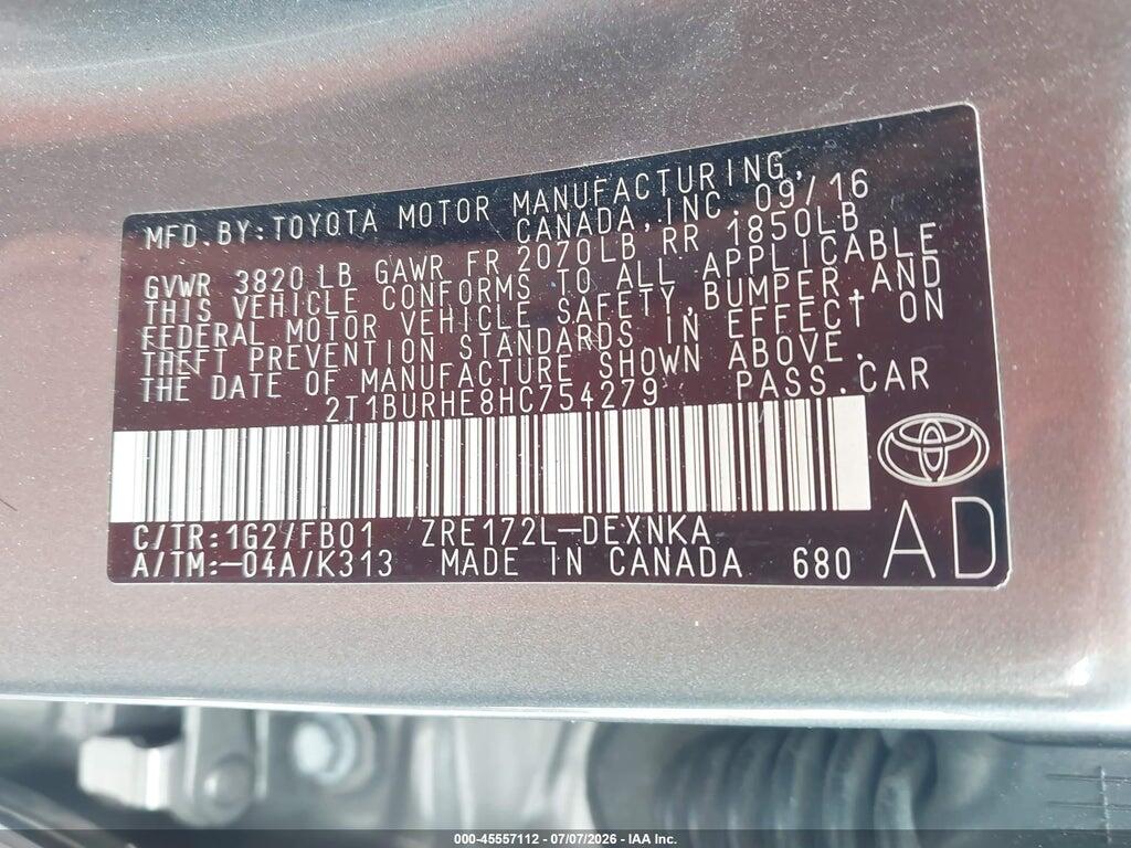 2T1BURHE8HC754279 2017 TOYOTA COROLLA photo no. 9