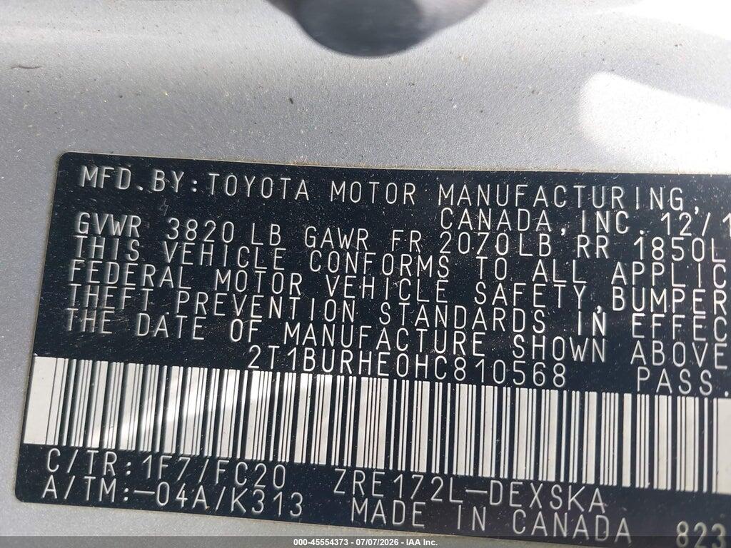 2T1BURHE0HC810568 2017 TOYOTA COROLLA photo no. 9