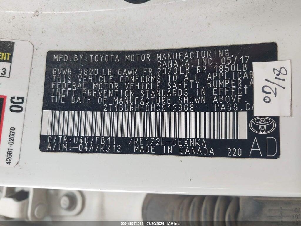 2T1BURHE0HC912968 2017 TOYOTA COROLLA photo no. 9