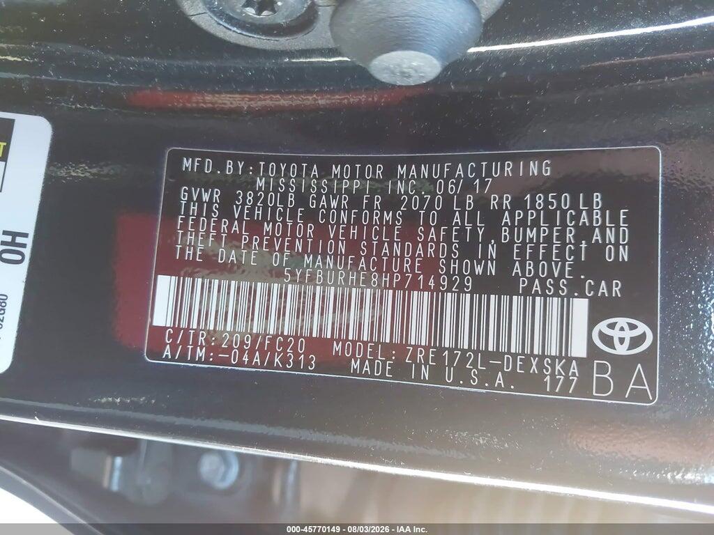 5YFBURHE8HP714929 2017 TOYOTA COROLLA photo no. 9
