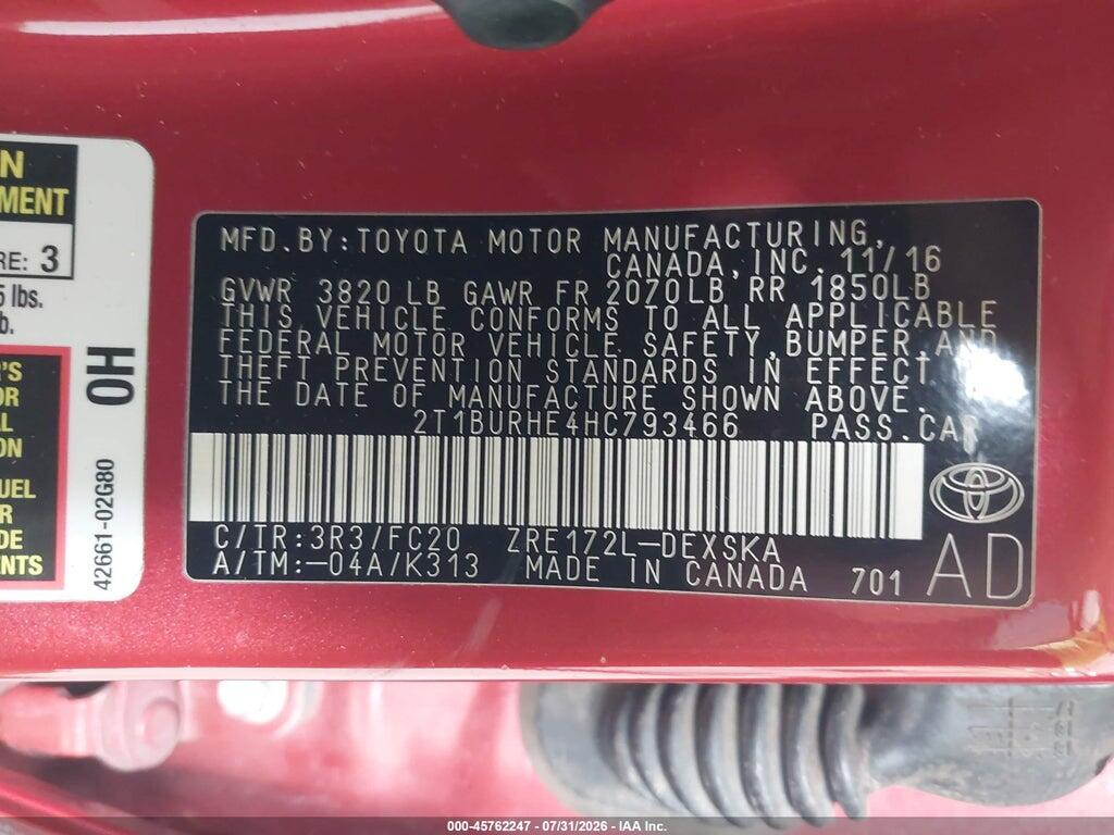 2T1BURHE4HC793466 2017 TOYOTA COROLLA photo no. 9
