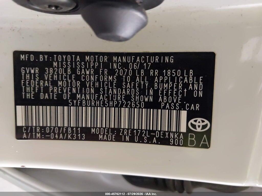 5YFBURHE5HP722650 2017 TOYOTA COROLLA photo no. 9