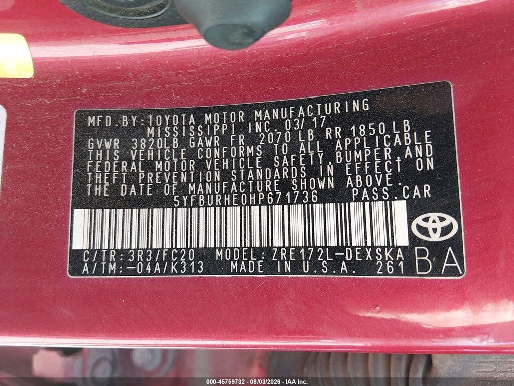 5YFBURHE0HP671736 2017 TOYOTA COROLLA photo no. 9