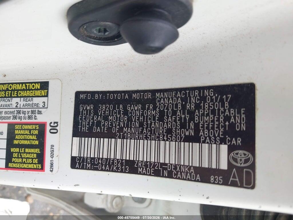 2T1BURHE5HC845607 2017 TOYOTA COROLLA photo no. 9