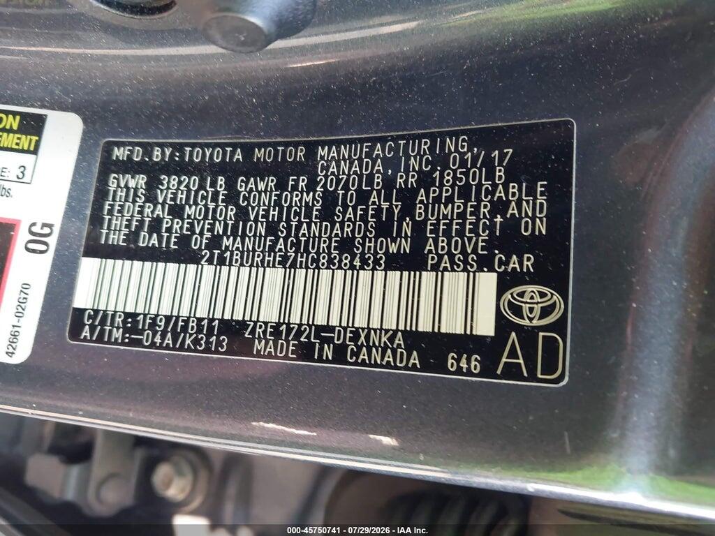 2T1BURHE7HC838433 2017 TOYOTA COROLLA photo no. 9