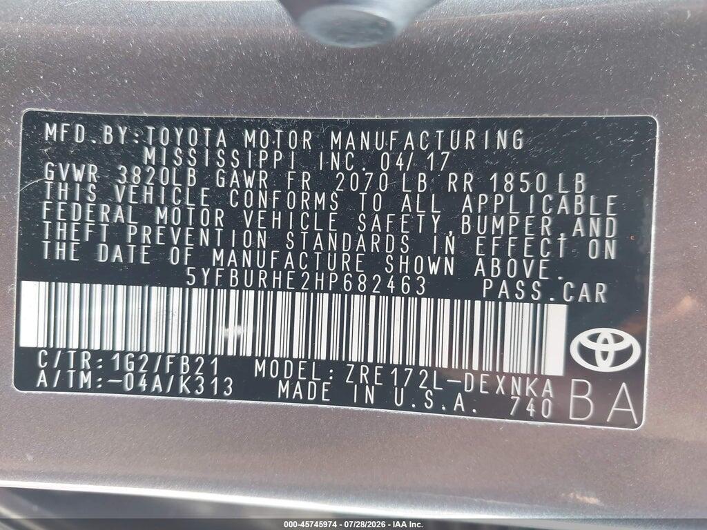 5YFBURHE2HP682463 2017 TOYOTA COROLLA photo no. 9