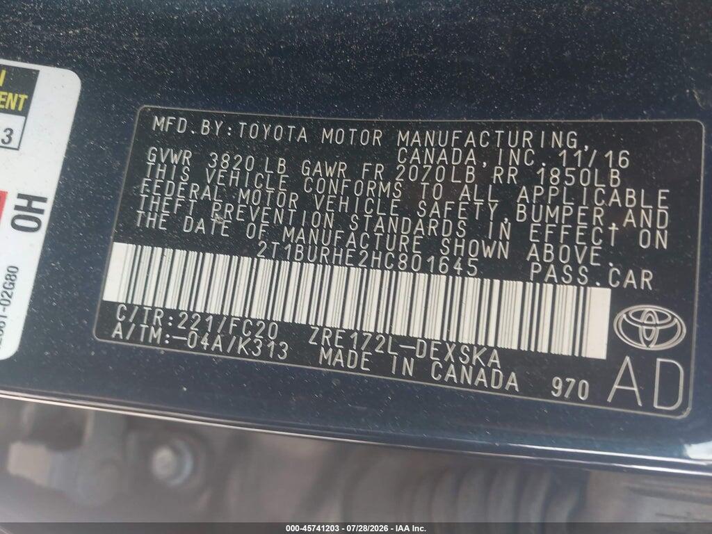 2T1BURHE2HC801645 2017 TOYOTA COROLLA photo no. 9